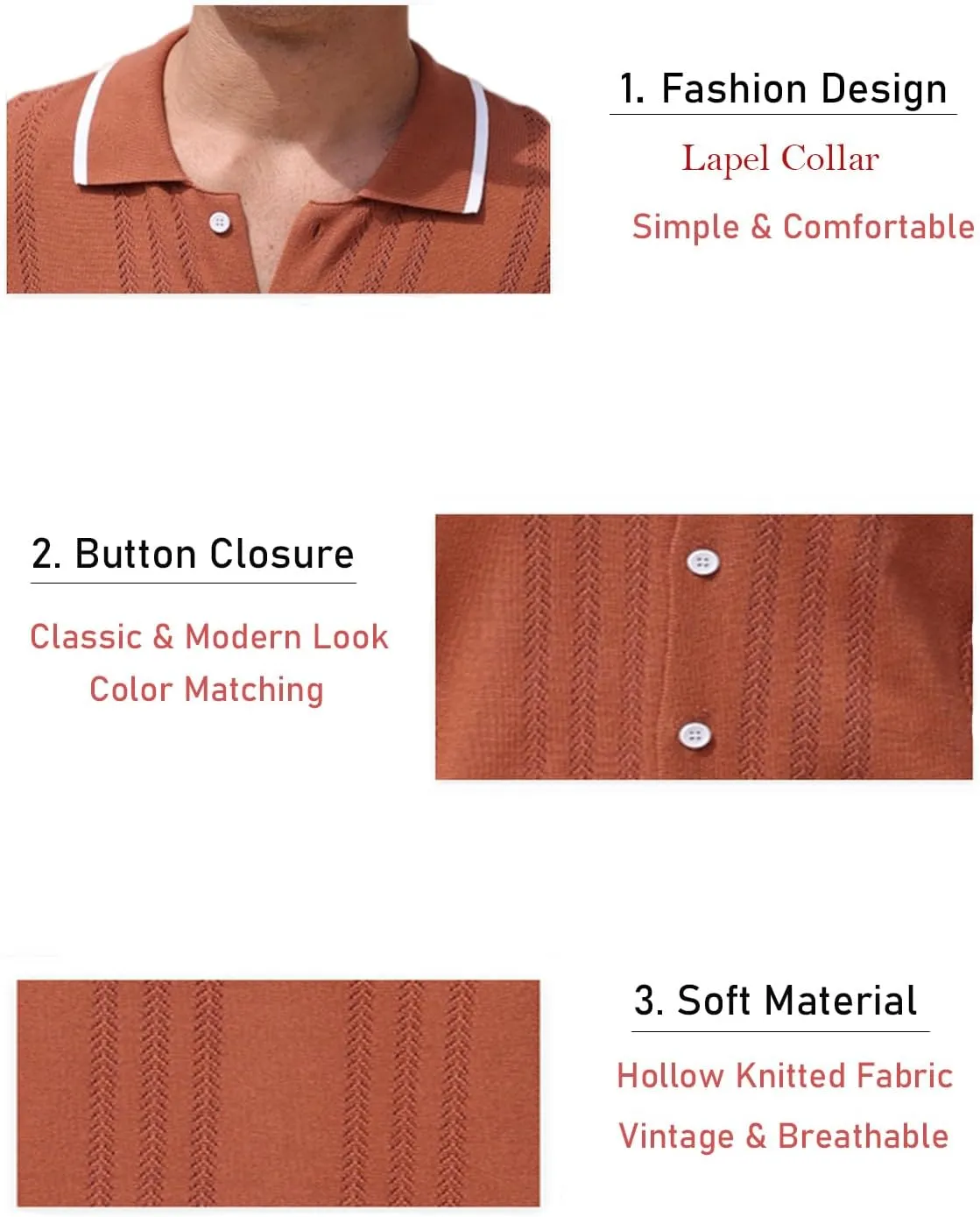 2025 New Men's Knit Button Down Shirt Vintage Short Sleeve Polo Shirts Summer Casual Beach Tops S-3XL