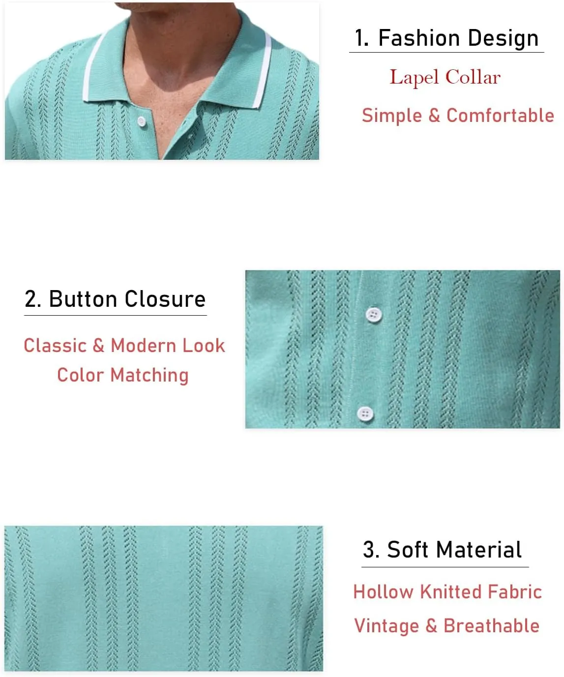 2025 New Men's Knit Button Down Shirt Vintage Short Sleeve Polo Shirts Summer Casual Beach Tops S-3XL