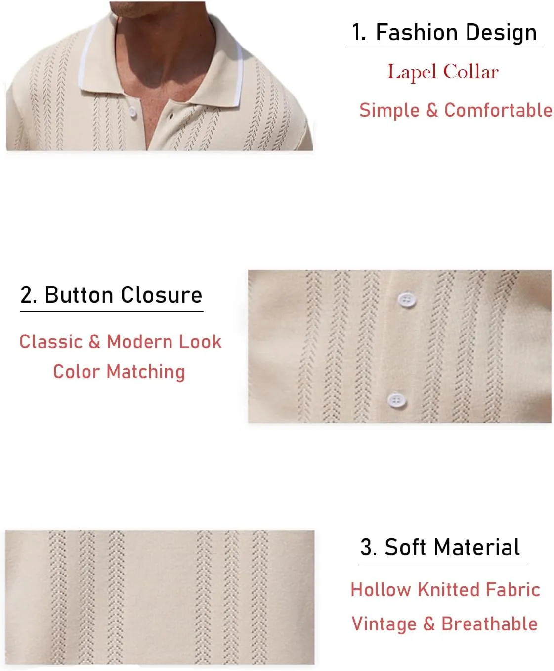 2025 New Men's Knit Button Down Shirt Vintage Short Sleeve Polo Shirts Summer Casual Beach Tops S-3XL
