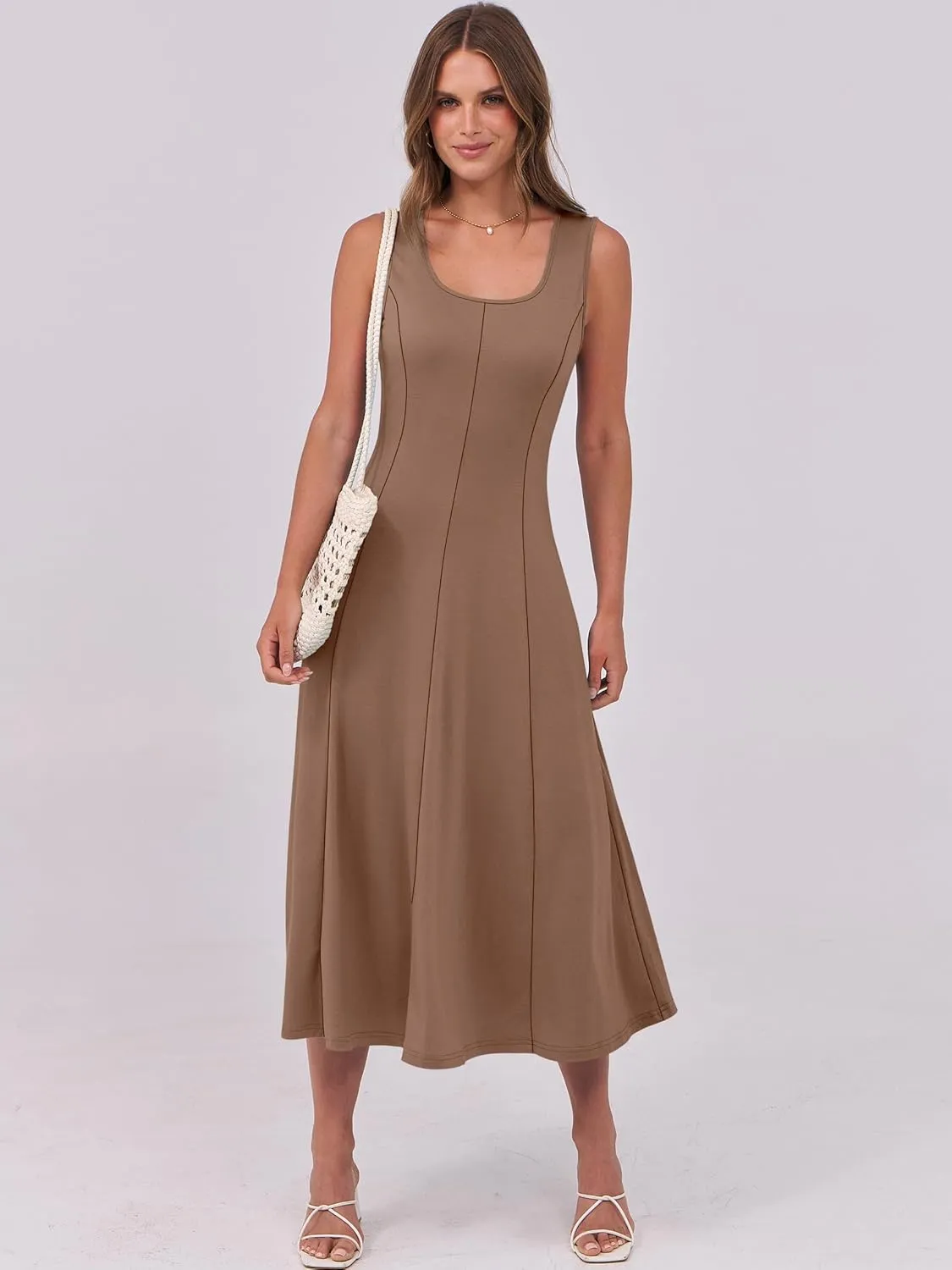 ANRABESS Womens Summer Casual Sleeveless Midi Dresses Scoop Neck Fit & Flare A-Line Flowy Long Sundress Beach Outfits