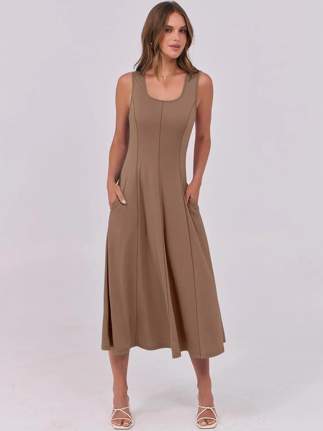 ANRABESS Womens Summer Casual Sleeveless Midi Dresses Scoop Neck Fit & Flare A-Line Flowy Long Sundress Beach Outfits