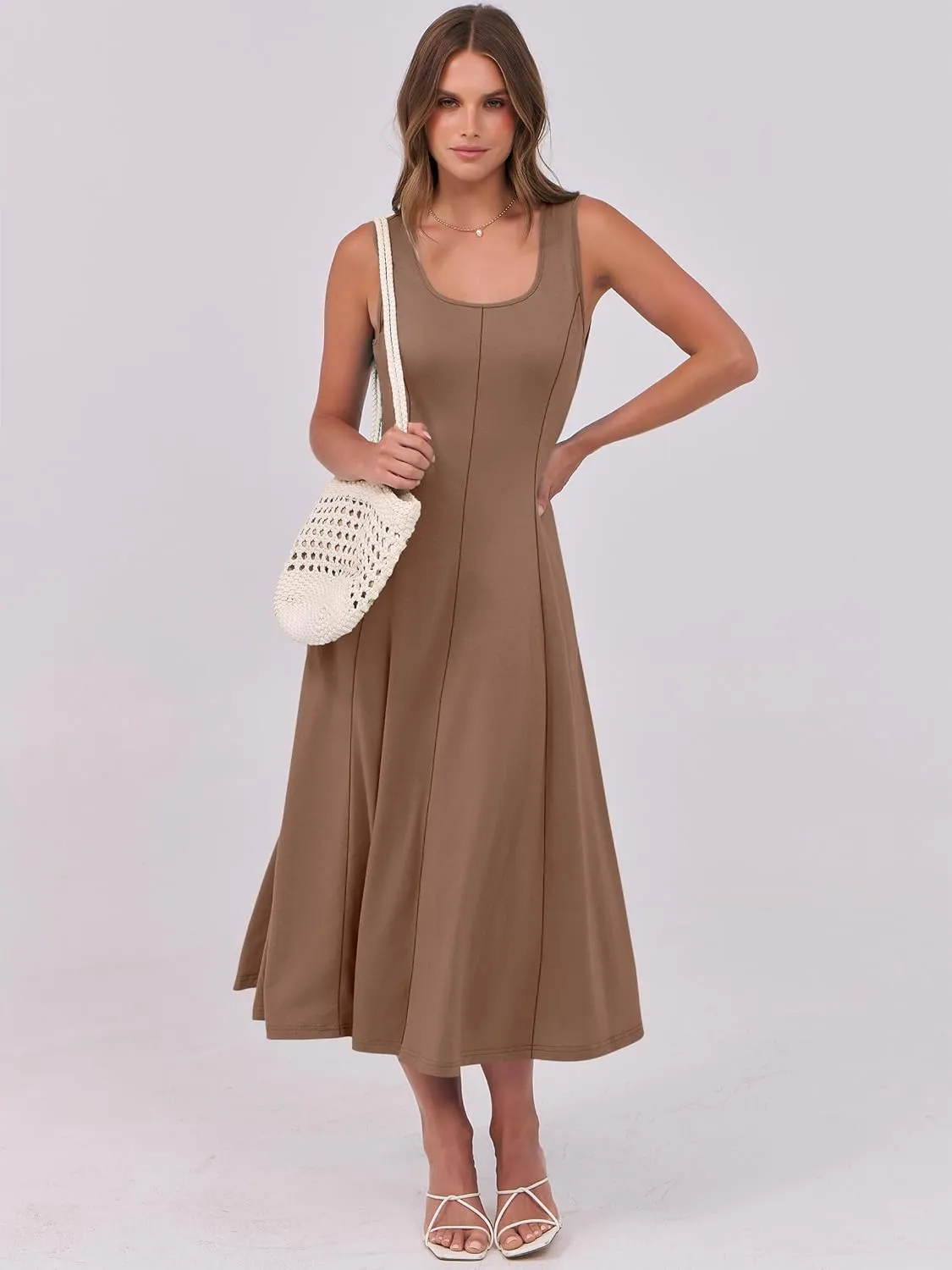 ANRABESS Womens Summer Casual Sleeveless Midi Dresses Scoop Neck Fit & Flare A-Line Flowy Long Sundress Beach Outfits