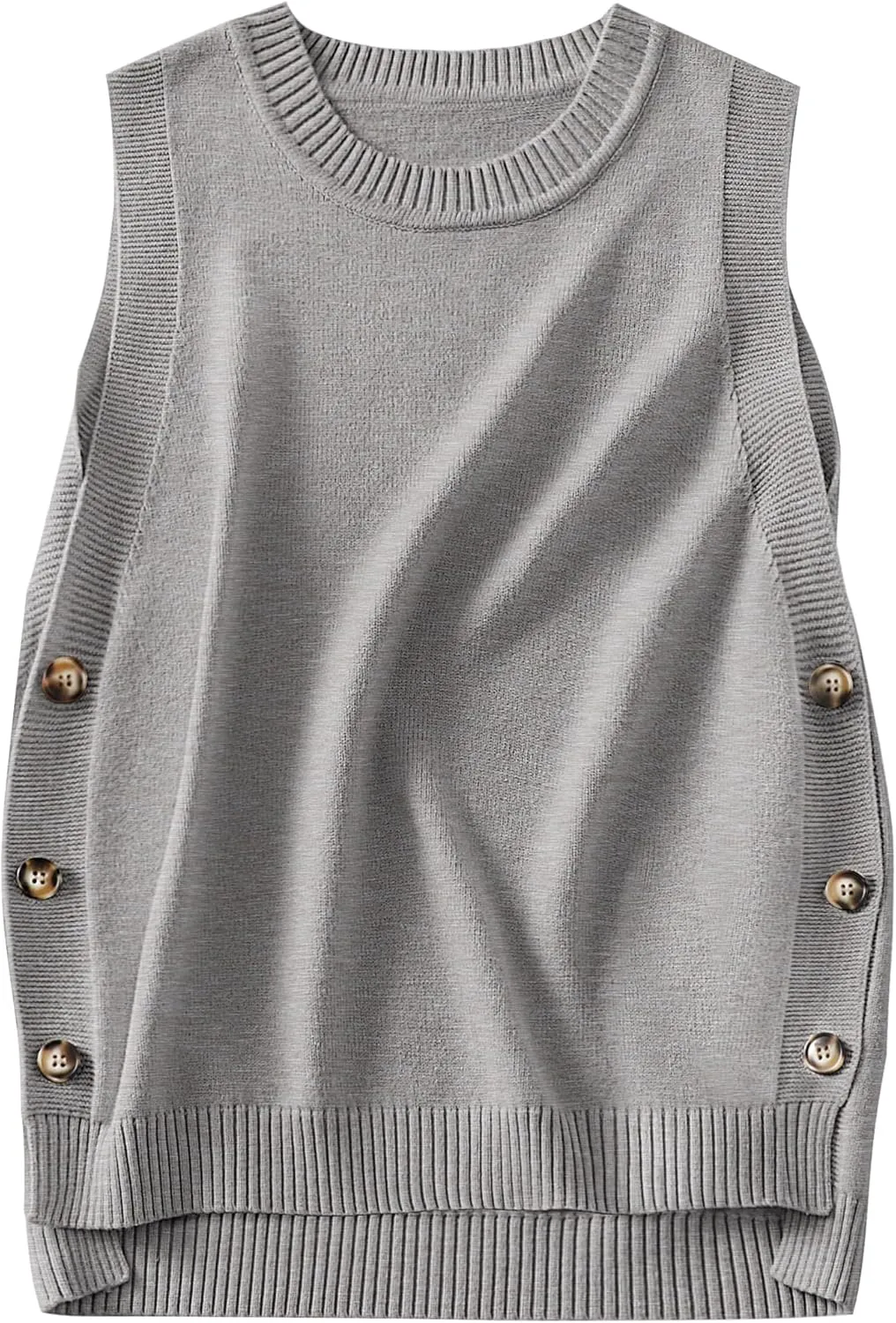 ANRABESS Womens Sweater Vest Summer Sleeveless Crewneck Ribbed Knit Side Button Pullover Tank Tops 2025 Outfits
