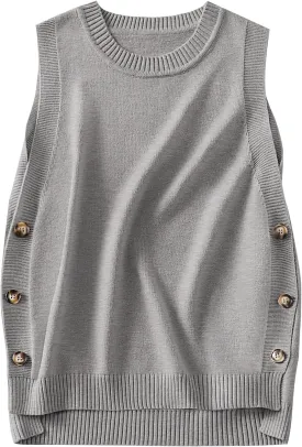 ANRABESS Womens Sweater Vest Summer Sleeveless Crewneck Ribbed Knit Side Button Pullover Tank Tops 2025 Outfits