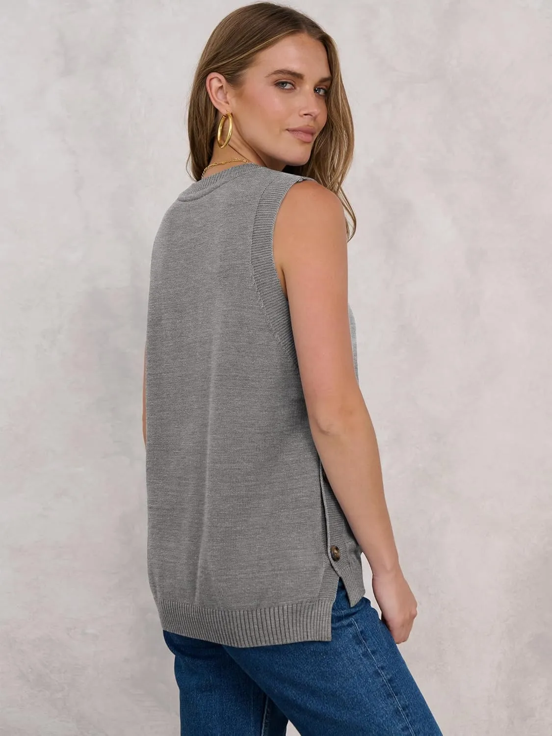ANRABESS Womens Sweater Vest Summer Sleeveless Crewneck Ribbed Knit Side Button Pullover Tank Tops 2025 Outfits