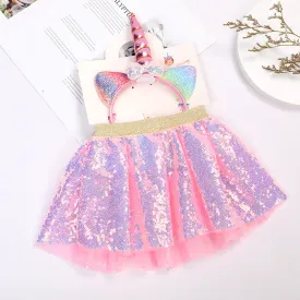 Babymoon Set of 2 Glittering Princess Girl’s Tutu Skirt with Headband | Baby Photoshoot Props | 3-8 years | Pink