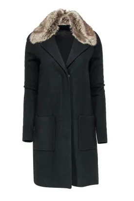 Bailey 44 - Black Wool Blend Longline Coat w/ Faux Fur Collar Sz S