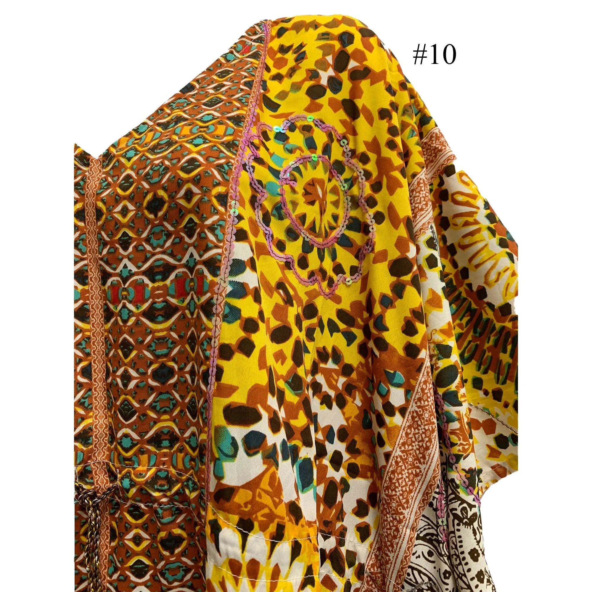 Boho Sequined Ethnic Print Short Caftan Beach Loose Fit Tunic Soft Silky Dress Shila Plus size Dress