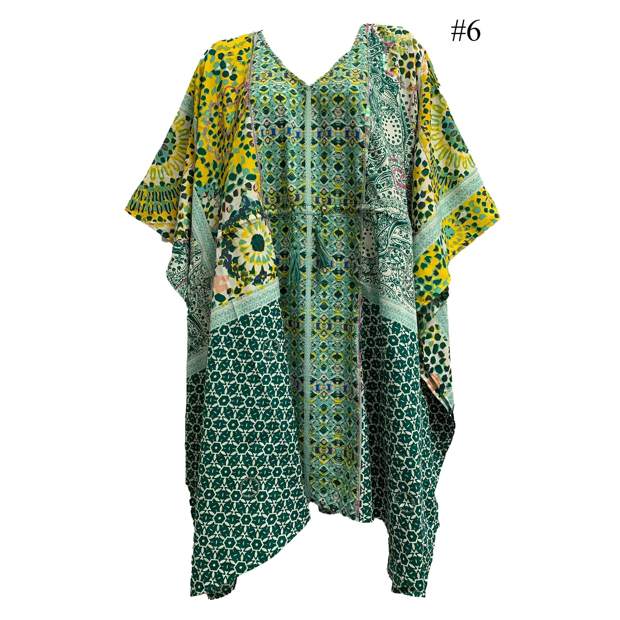 Boho Sequined Ethnic Print Short Caftan Beach Loose Fit Tunic Soft Silky Dress Shila Plus size Dress