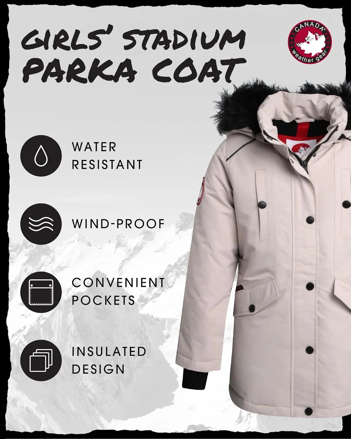 CANADA WEATHER GEAR Girls' Winter Faux Fur Lining Ski Jacket - Water and Wind Resistant Fleece Coat with Hood (Sizes: 7-16)
