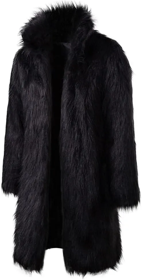 Colf Men's Fluffy Long Sleeve Faux Fur Coat Jacket Lapel Outwear Winter Parka Overcoat