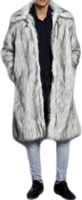 Colf Men's Fluffy Long Sleeve Faux Fur Coat Jacket Lapel Outwear Winter Parka Overcoat