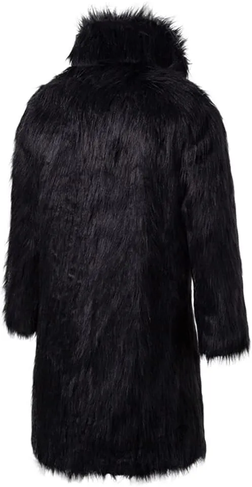 Colf Men's Fluffy Long Sleeve Faux Fur Coat Jacket Lapel Outwear Winter Parka Overcoat