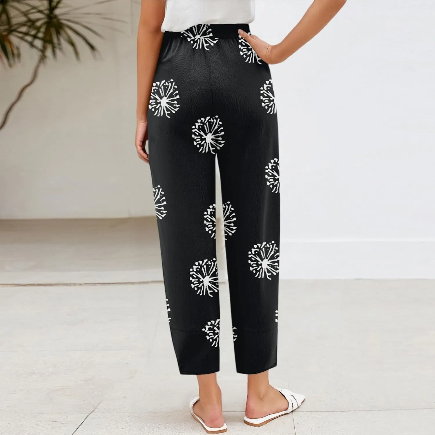Cotton Linen Pants Women Petite Boho Summer Casual Baggy Beach Capris Lounge Lightweight Loose Fit Harem Trousers