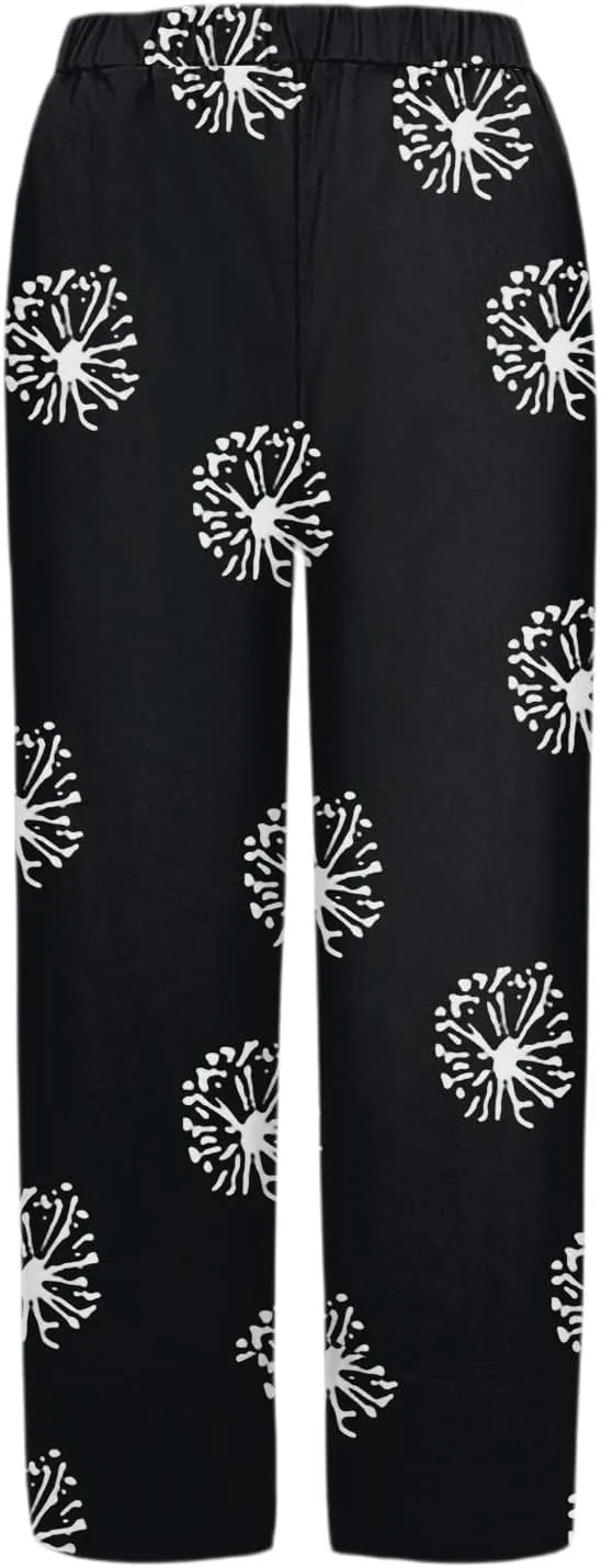 Cotton Linen Pants Women Petite Boho Summer Casual Baggy Beach Capris Lounge Lightweight Loose Fit Harem Trousers