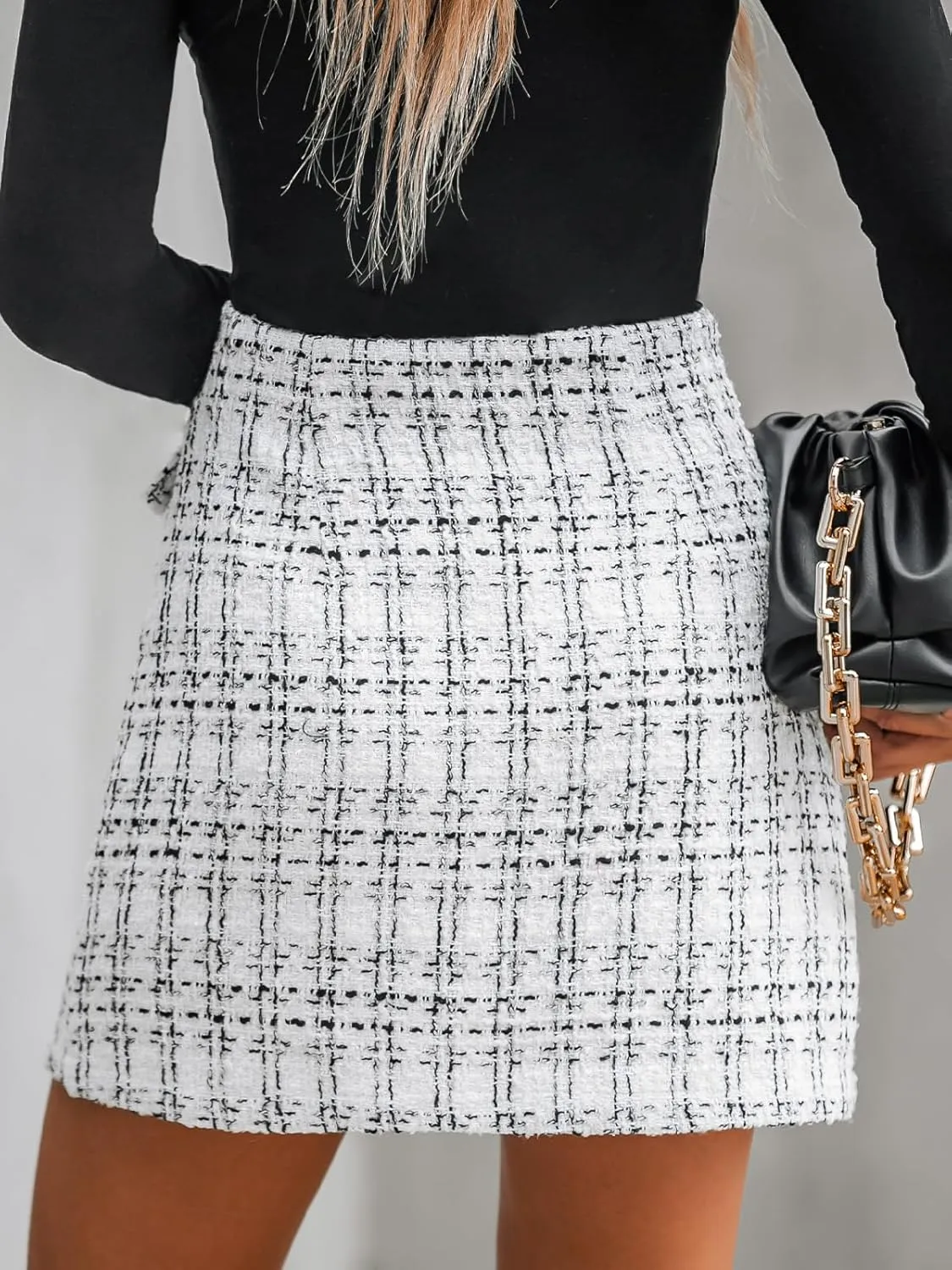 CUPSHE Women Skirts Tweed High Waist Mini Skirt Short Skirts