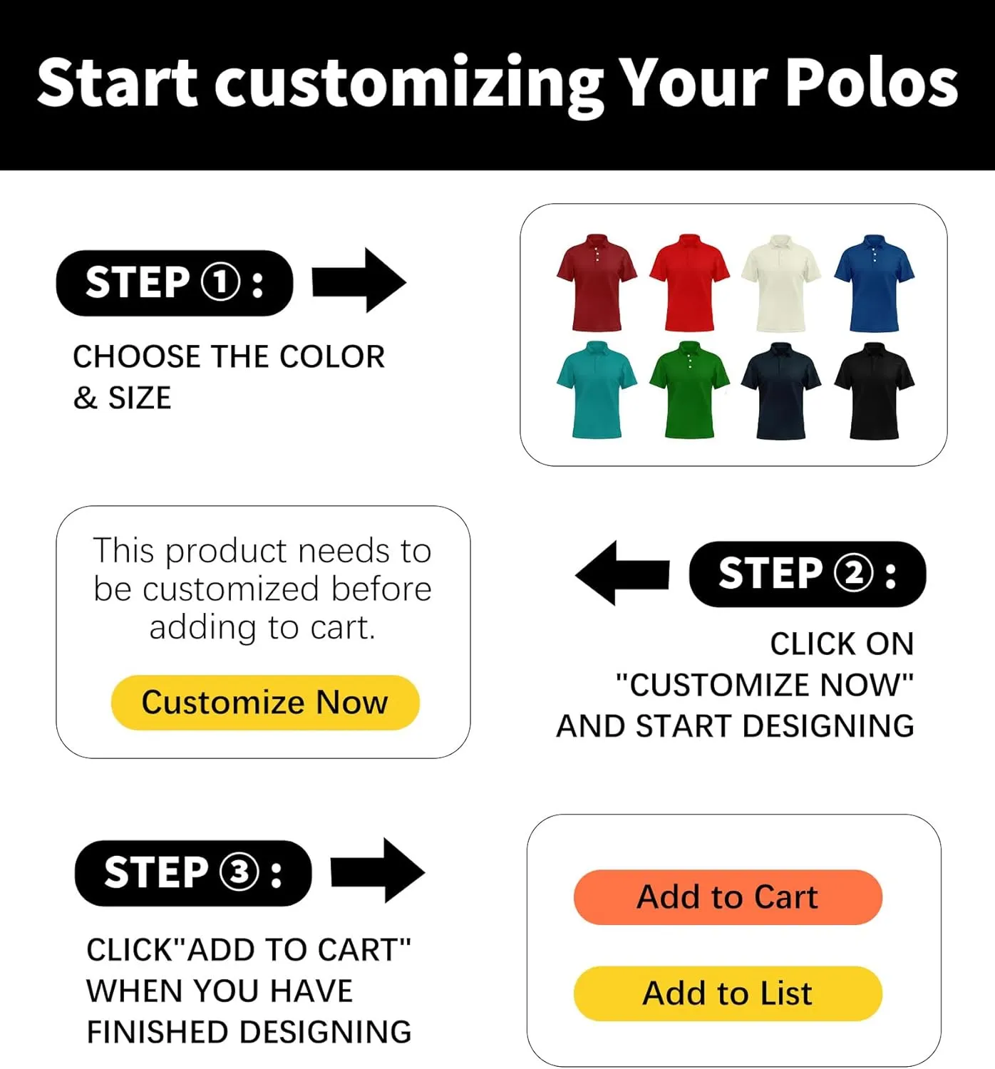 Custom Polo Shirts for Men Women, Personalized Golf Shirts with Text/Logo/Photo, Bulk Customized Business Polo Shirt