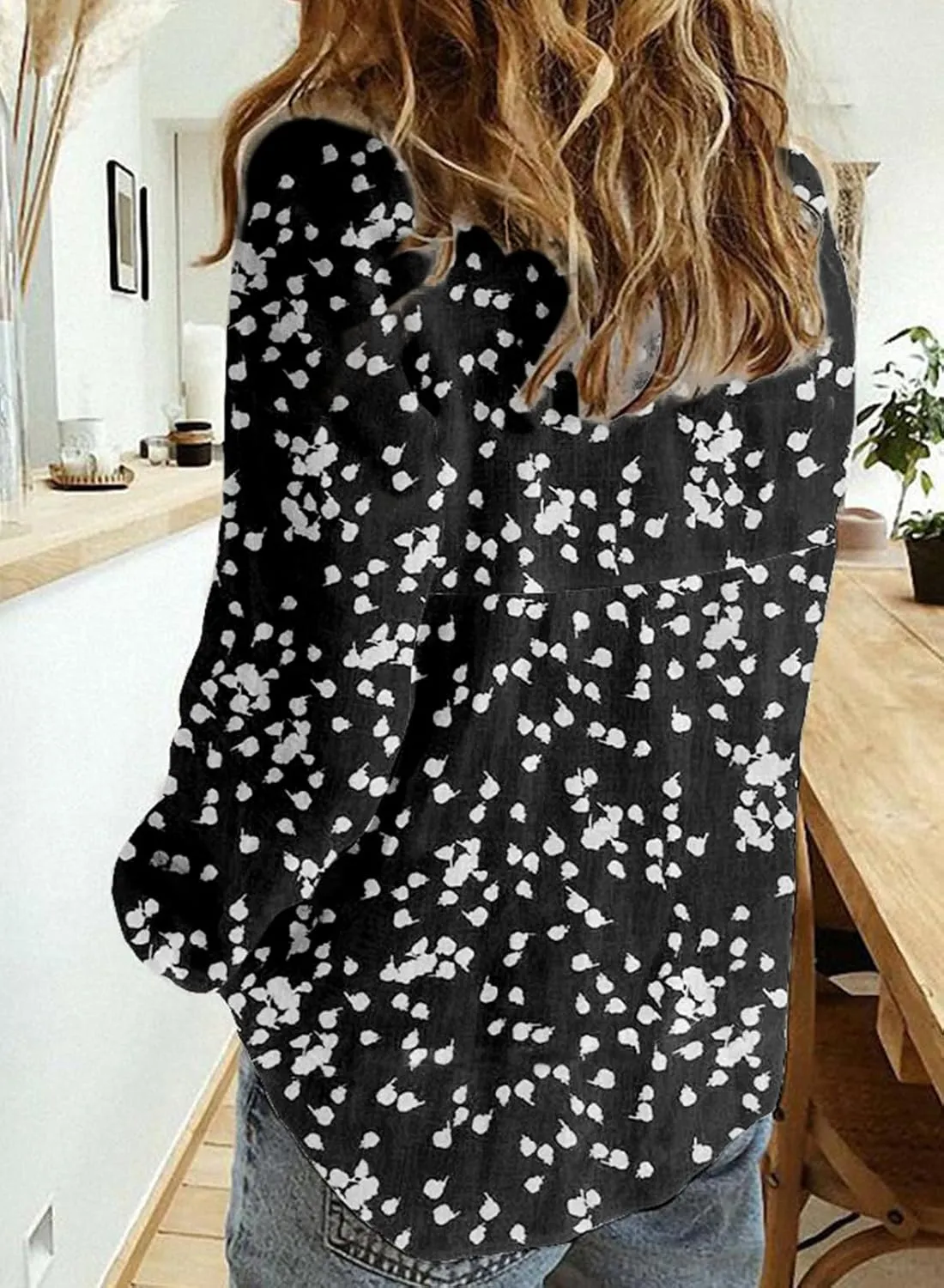 Dokotoo Women's Casual V Neck Alicia Floral Print Roll Up Long Sleeve Chiffon Button Down Blouses Bohemian Top Shirts