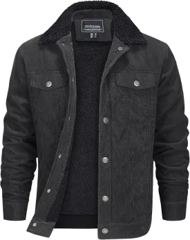 EKLENTSON Men's Corduroy Jackets Sherpa Lined Winter Coats Thermal Warm Fleece Jacket Casual Lapel Trucker Jackets