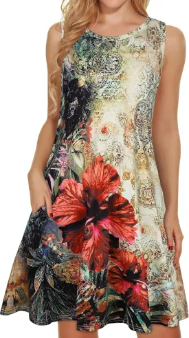 elescat Women's Summer Dresses 2025 Beach Casual Sleeveless Floral Print Tank Loose Sundress with Pocket