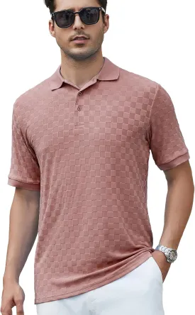Esabel.C Men's Zipper Polo Shirts Textured Knit Short Sleeve Ribbed Stretchy Polo Shirts for Men