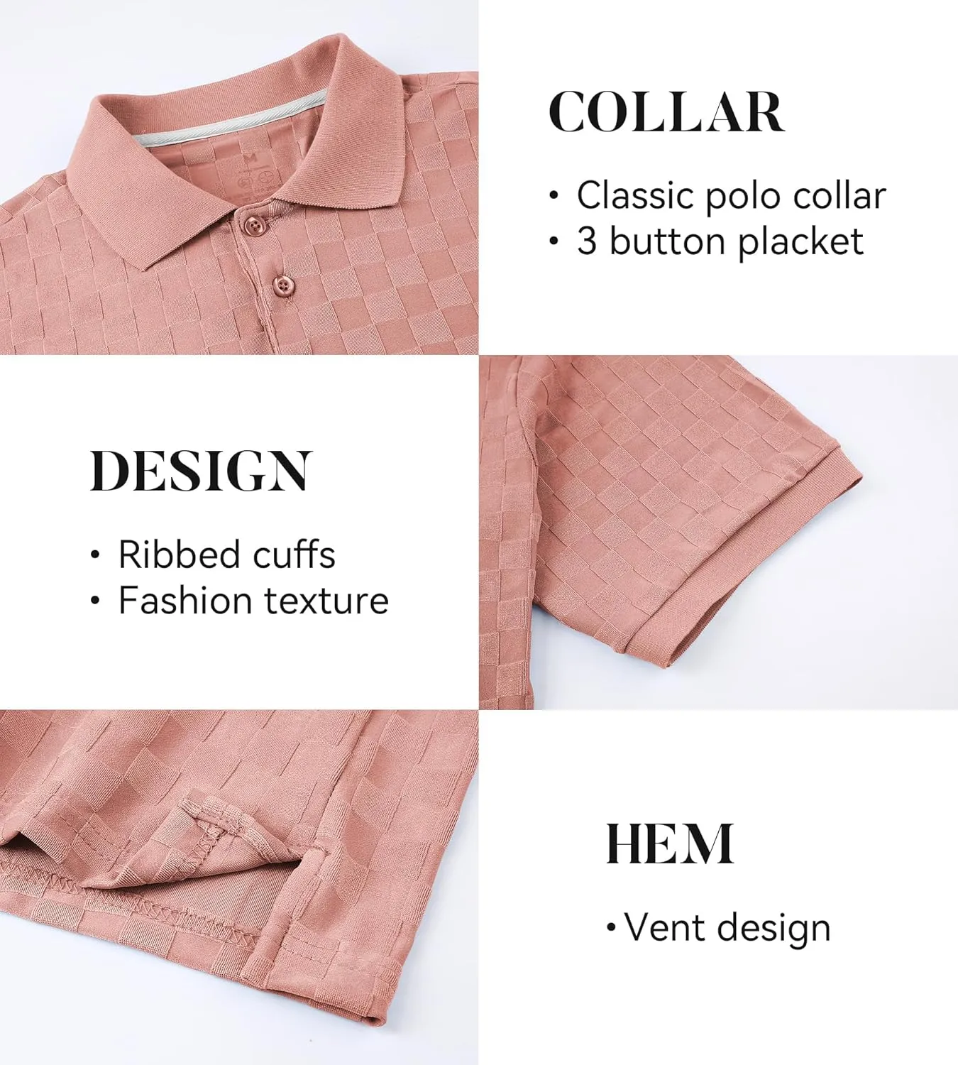 Esabel.C Men's Zipper Polo Shirts Textured Knit Short Sleeve Ribbed Stretchy Polo Shirts for Men
