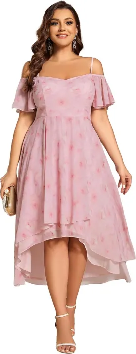 Ever-Pretty Women's Plus Size Ruffle Sleeves Off Shoulder Empire Waist A Line Chiffon Summer Wedding Guest Dress 02103-DA