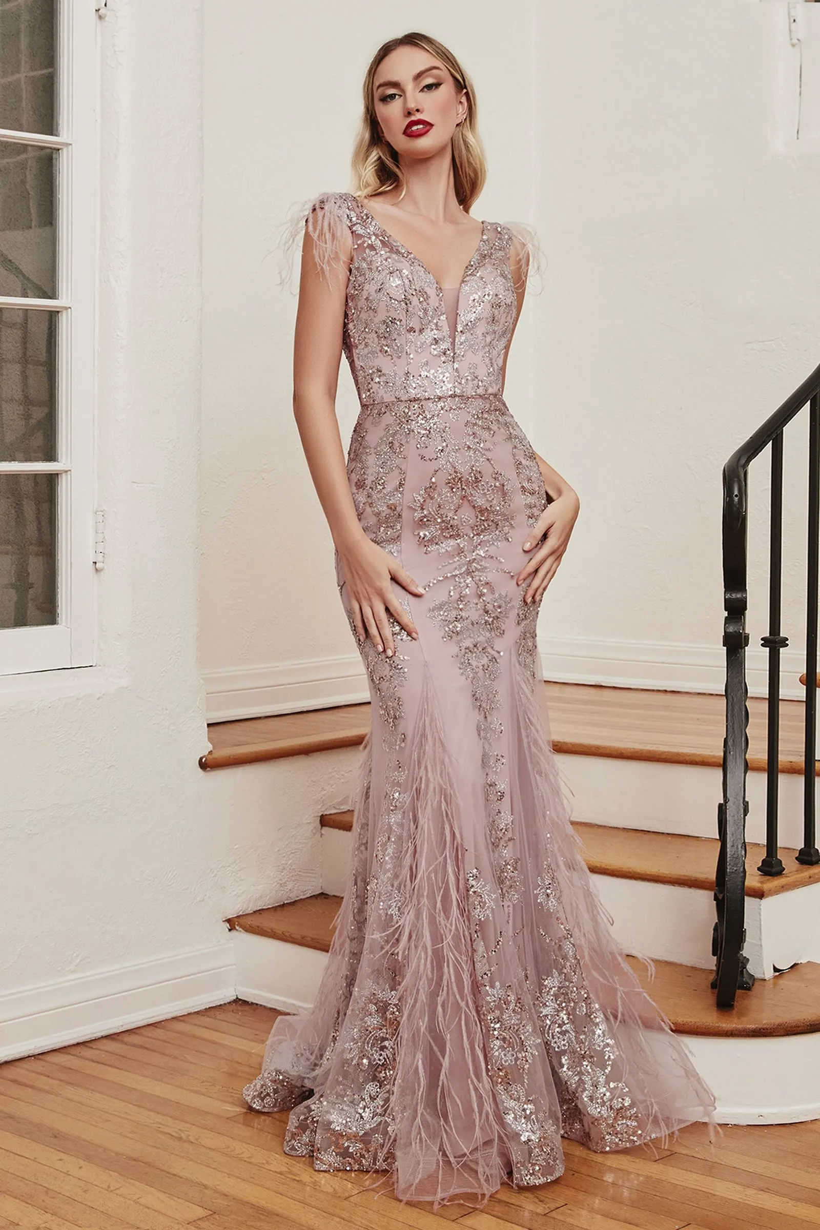 FEATHERED MERMAID EVENING GOWN CDC57