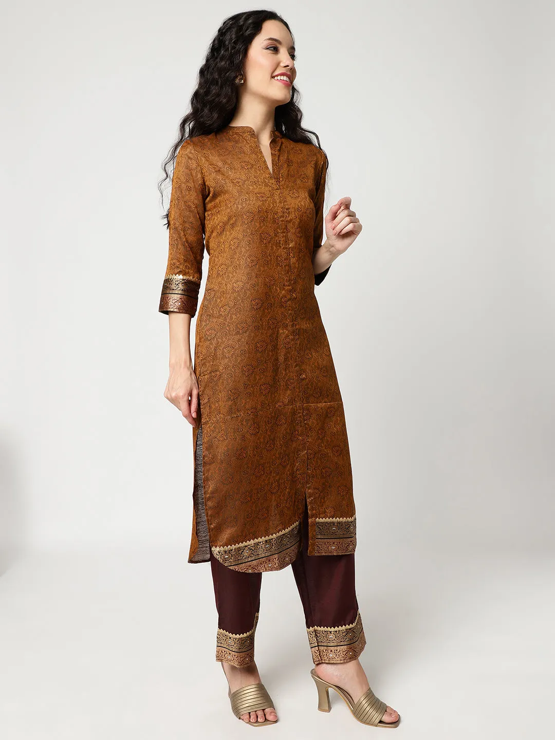 Festive Jaquard Kurta With Straight Pant And Matching Dupatta Set