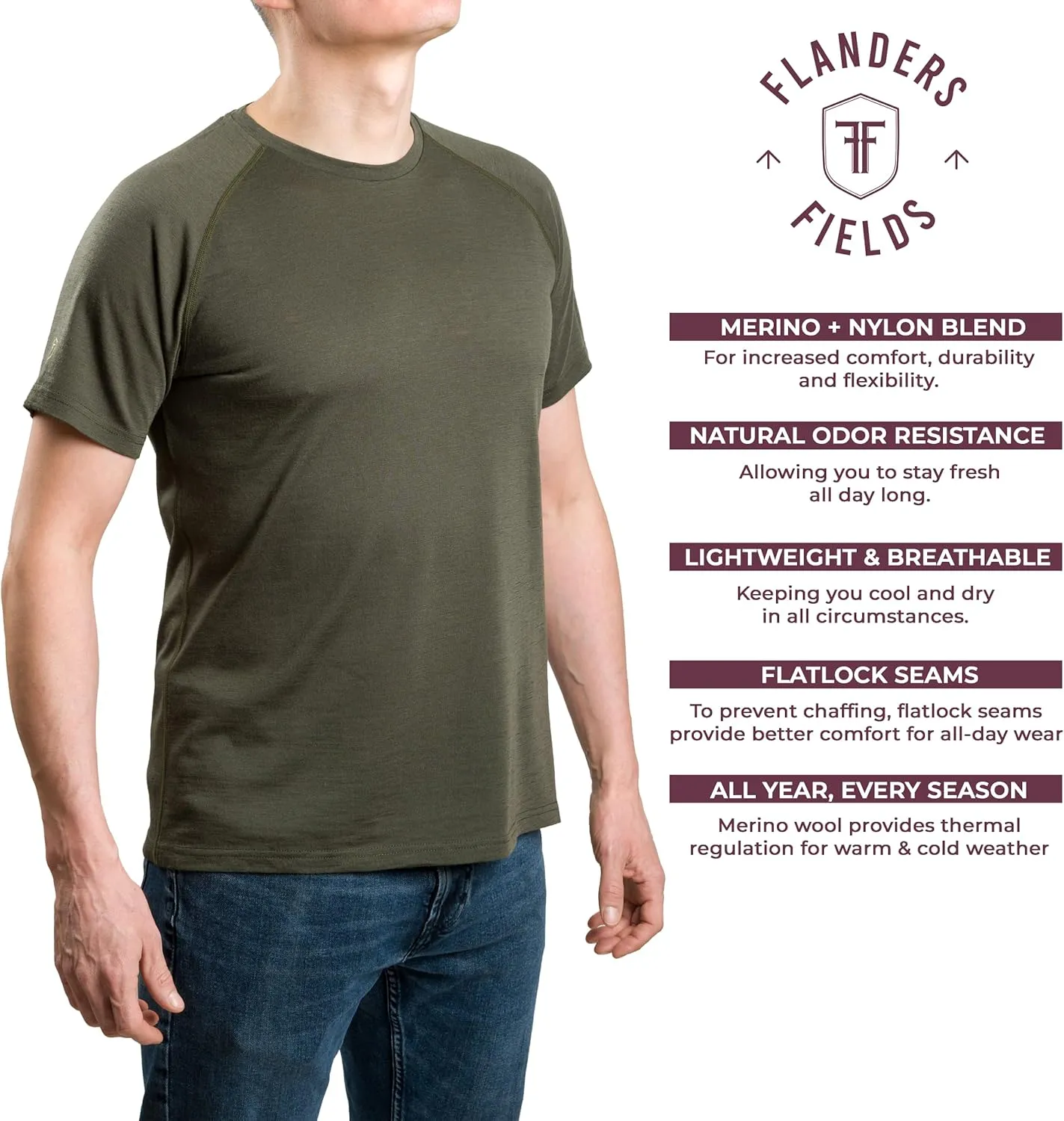 Flanders Fields Outdoor Merino Wool T-Shirt  Lightweight & Durable | Quick-Dry, Moisture-Wicking, Odor Resistant