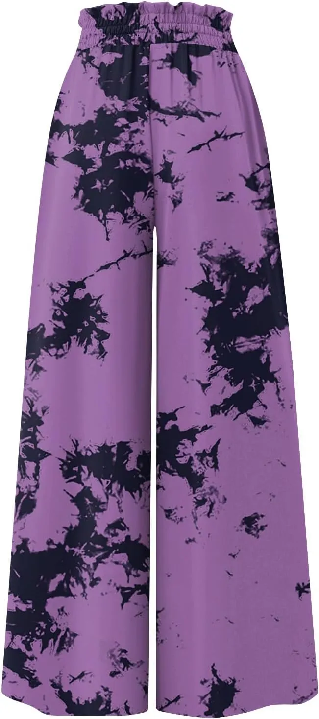 FlekmanArt Women's 2025 Summer Wide Leg Palazzo Pants High Waisted Flowy Pockets Trendy Casual Lounge Boho Beach Trouser