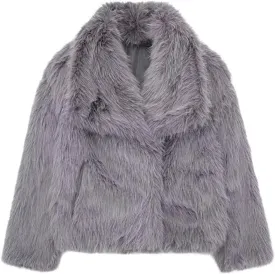 Gnveub Women's Faux Fur Jacket Oversized Lapel Fur Coat Winter Warm Fluffy Short Outerwear
