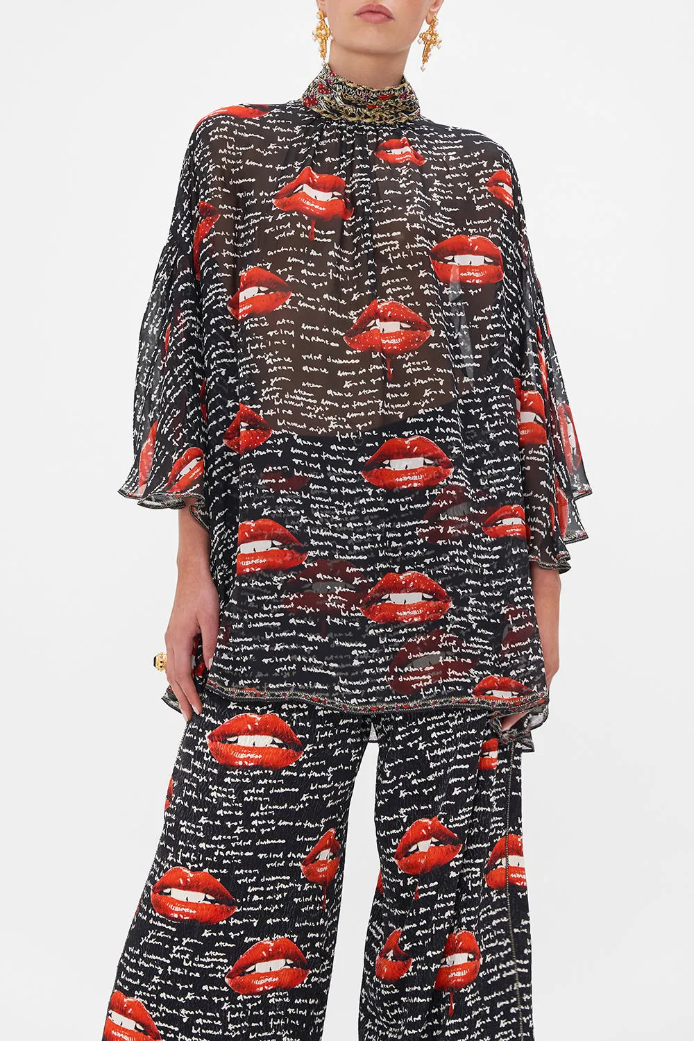 HIGH NECK RUFFLE SLEEVE BLOUSE CHAOS MAGIC