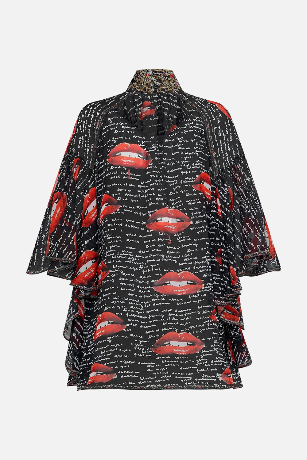 HIGH NECK RUFFLE SLEEVE BLOUSE CHAOS MAGIC