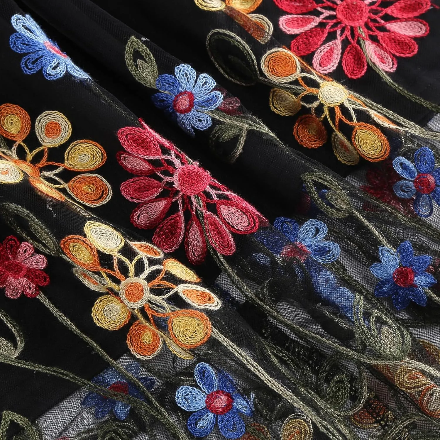 IDOPIP Women Sleeveless Straps Floral Embroidery Mesh Dress 1950s Vintage Cocktail Party Swing Dress Formal Retro Midi Dress