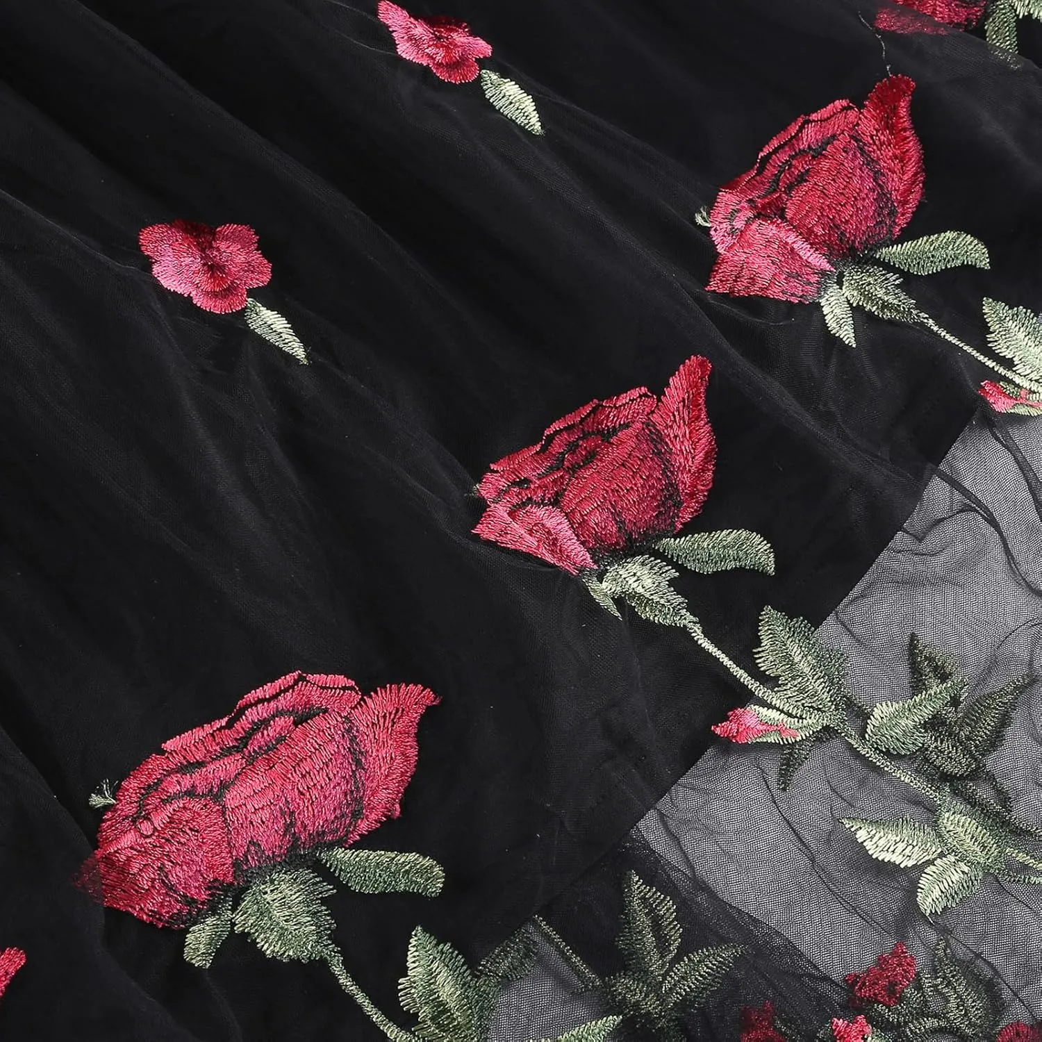 IDOPIP Women Sleeveless Straps Floral Embroidery Mesh Dress 1950s Vintage Cocktail Party Swing Dress Formal Retro Midi Dress