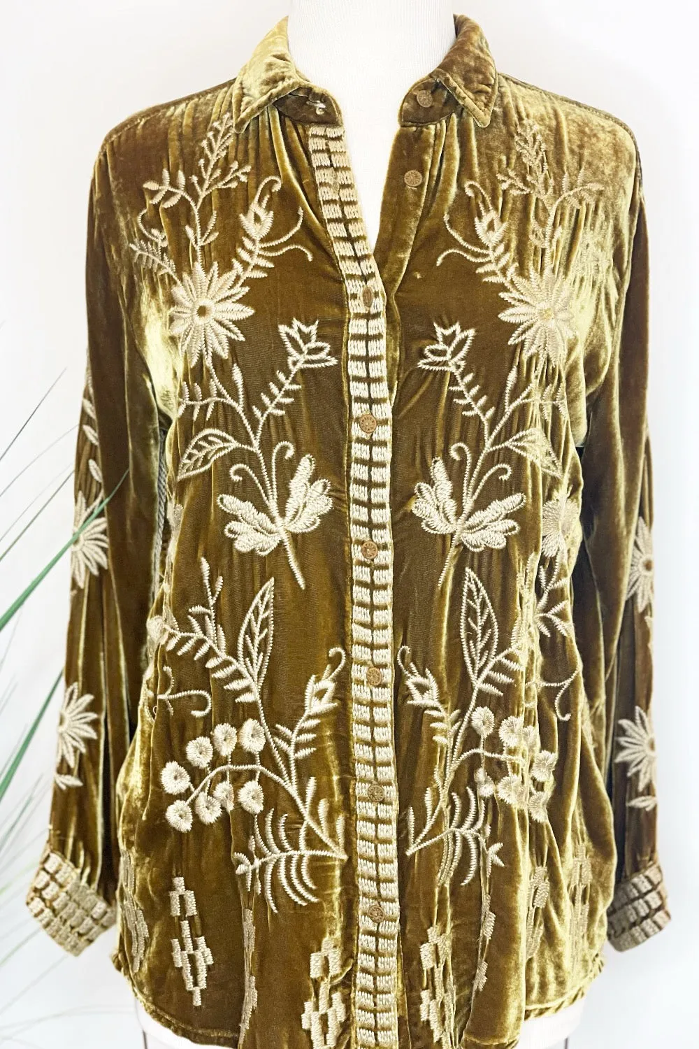 Johnny Was JWLA Georgina Velvet Embroidered Oversized Shirt Boho Chic J10723 *