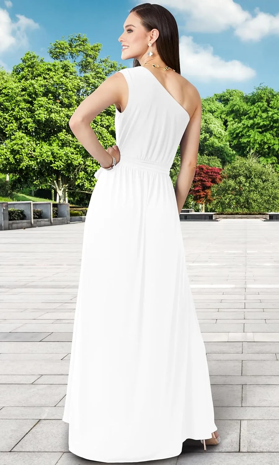 KOH KOH Womens 2025 One Shoulder Cocktail Bridesmaid Wedding Guest Maxi Dress