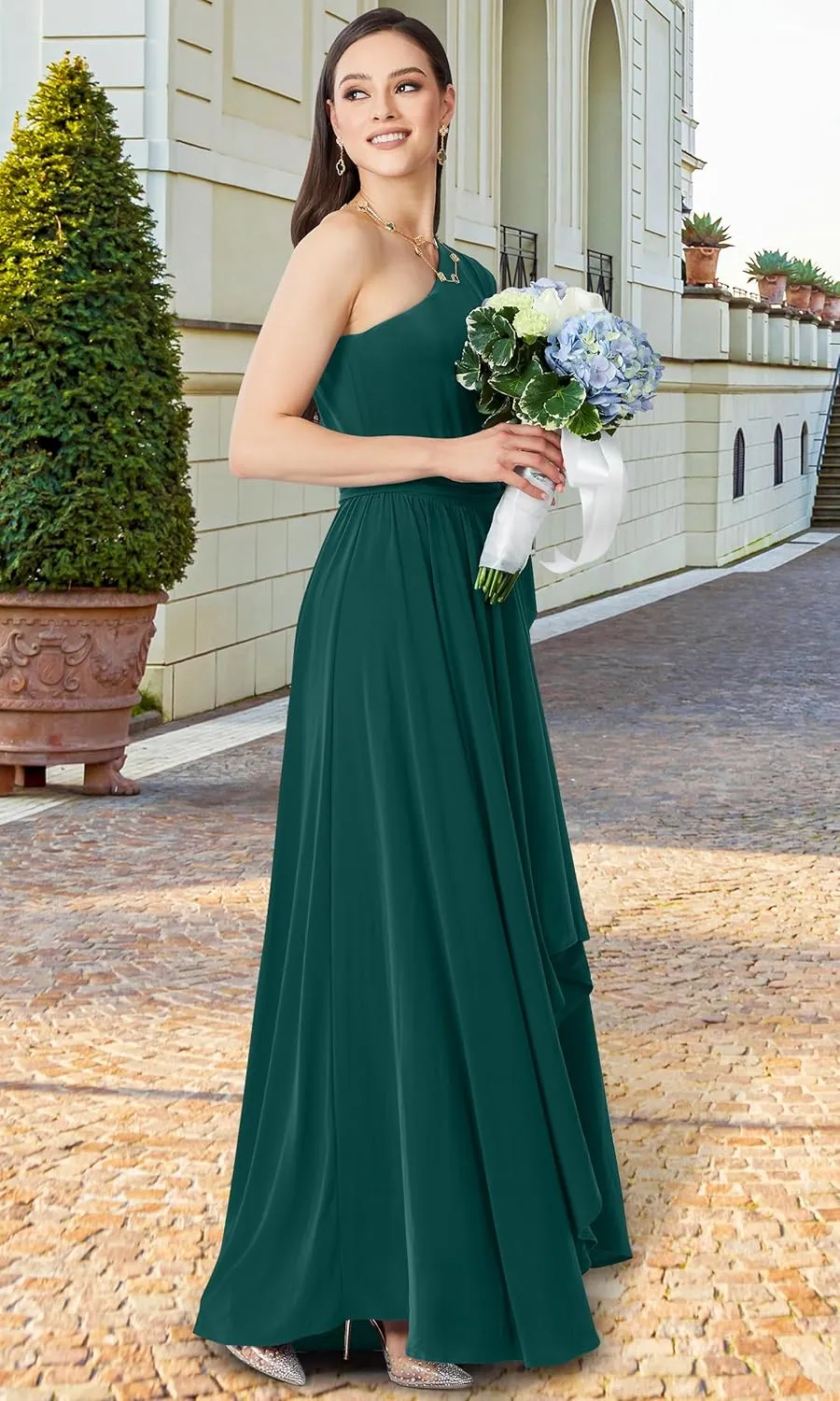 KOH KOH Womens 2025 One Shoulder Cocktail Bridesmaid Wedding Guest Maxi Dress