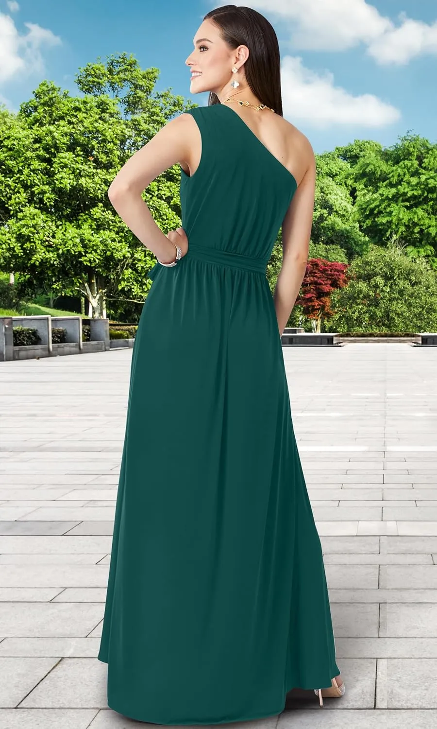 KOH KOH Womens 2025 One Shoulder Cocktail Bridesmaid Wedding Guest Maxi Dress