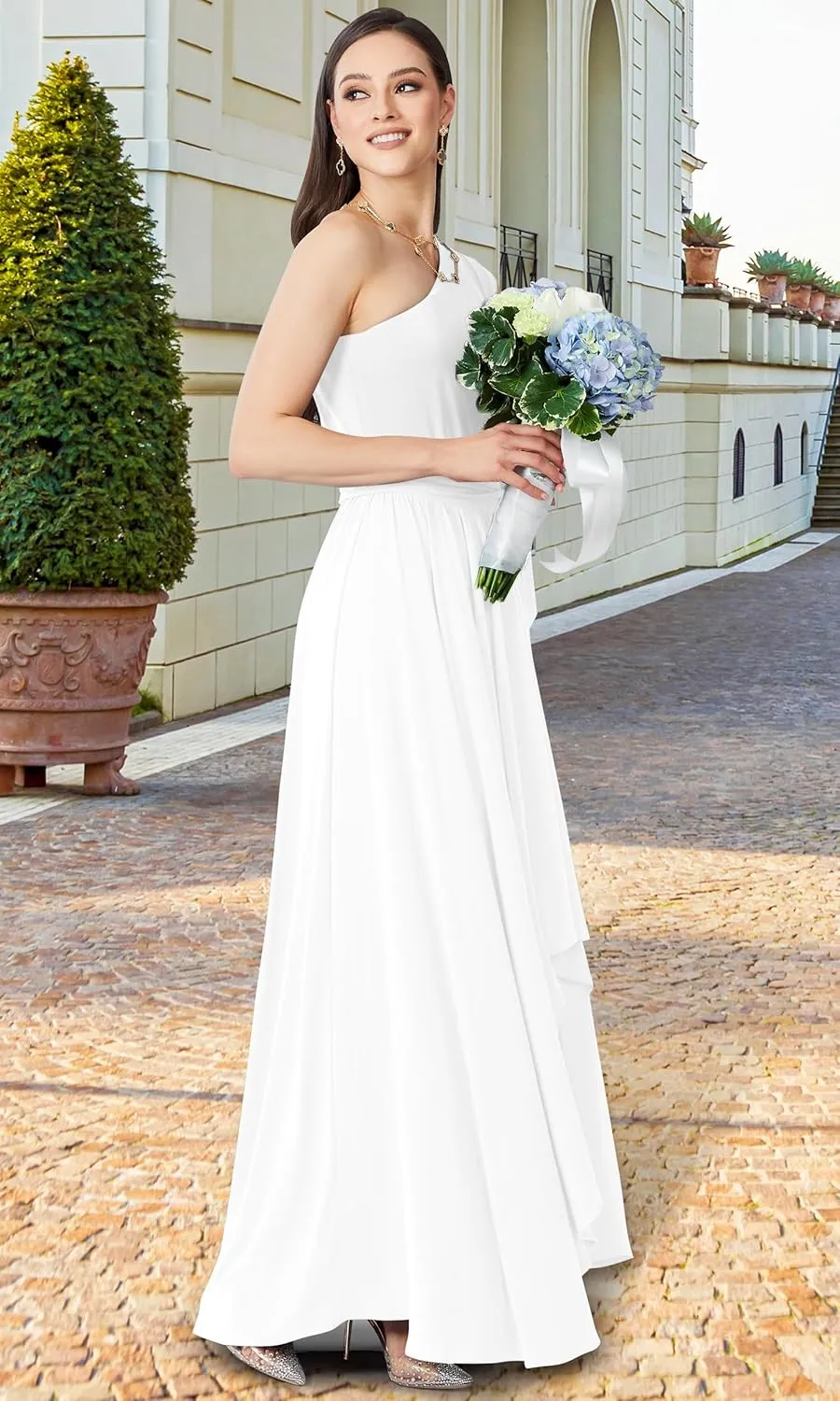 KOH KOH Womens 2025 One Shoulder Cocktail Bridesmaid Wedding Guest Maxi Dress