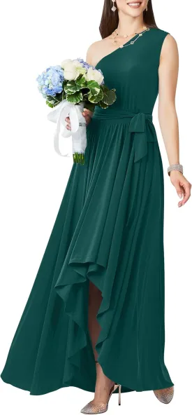 KOH KOH Womens 2025 One Shoulder Cocktail Bridesmaid Wedding Guest Maxi Dress