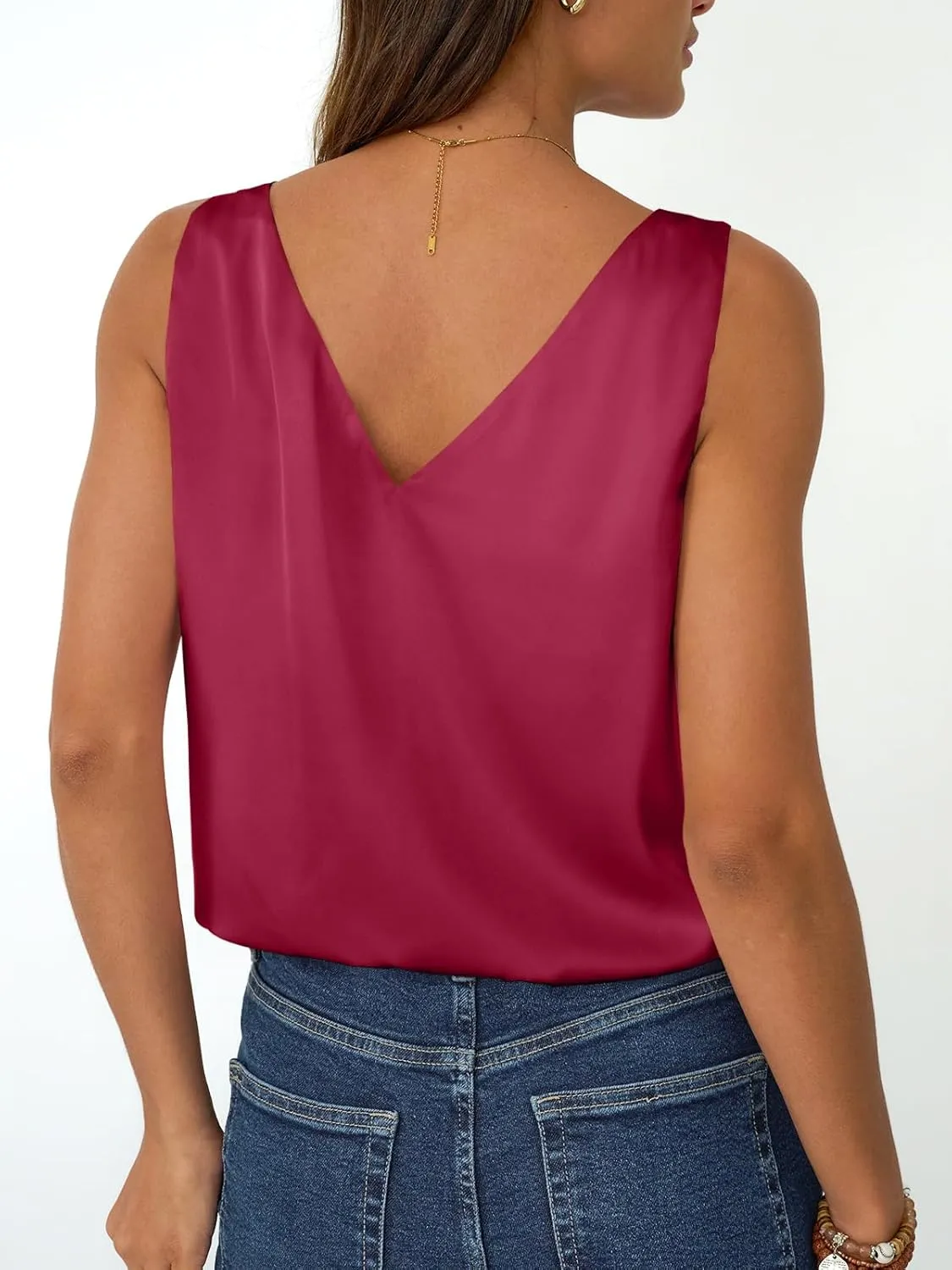LILLUSORY Women Silk Satin Tank Top V Neck Summer Blouse Sleeveless Shirt Business Casual Dressy Outfit Vacation Clothes