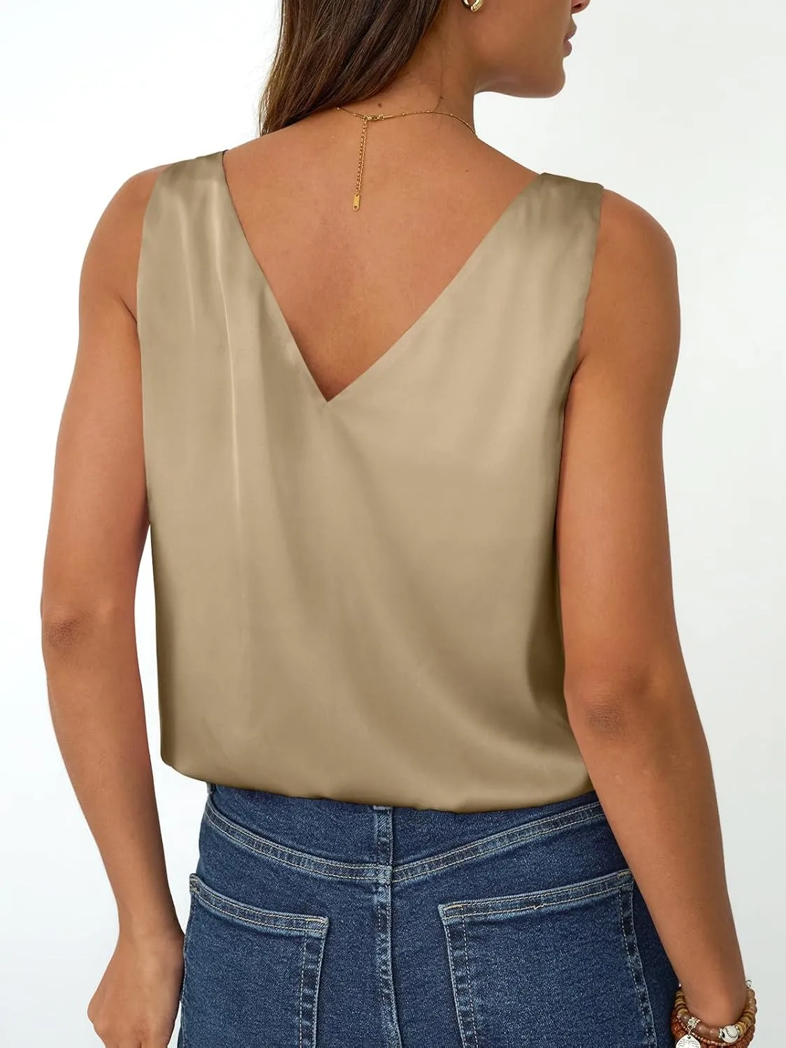 LILLUSORY Women Silk Satin Tank Top V Neck Summer Blouse Sleeveless Shirt Business Casual Dressy Outfit Vacation Clothes