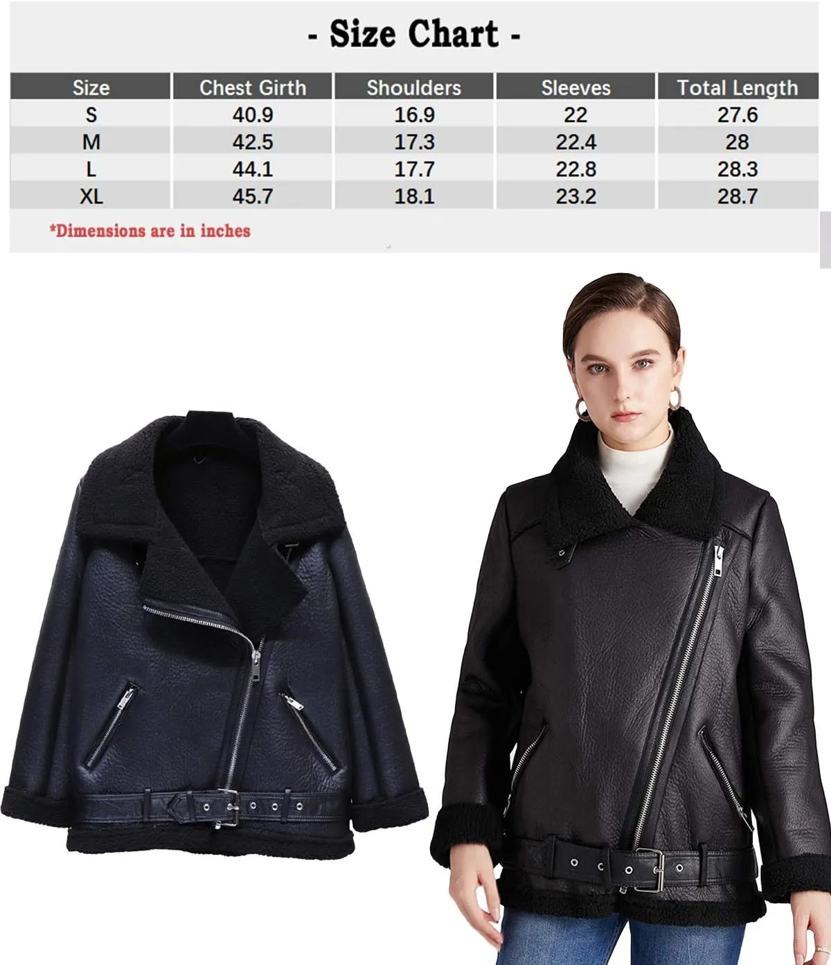 LY VAREY LIN Women's Faux Shearing Moto Jacket Thick Lined Parka Winter Shearling Coat Leather Jacket