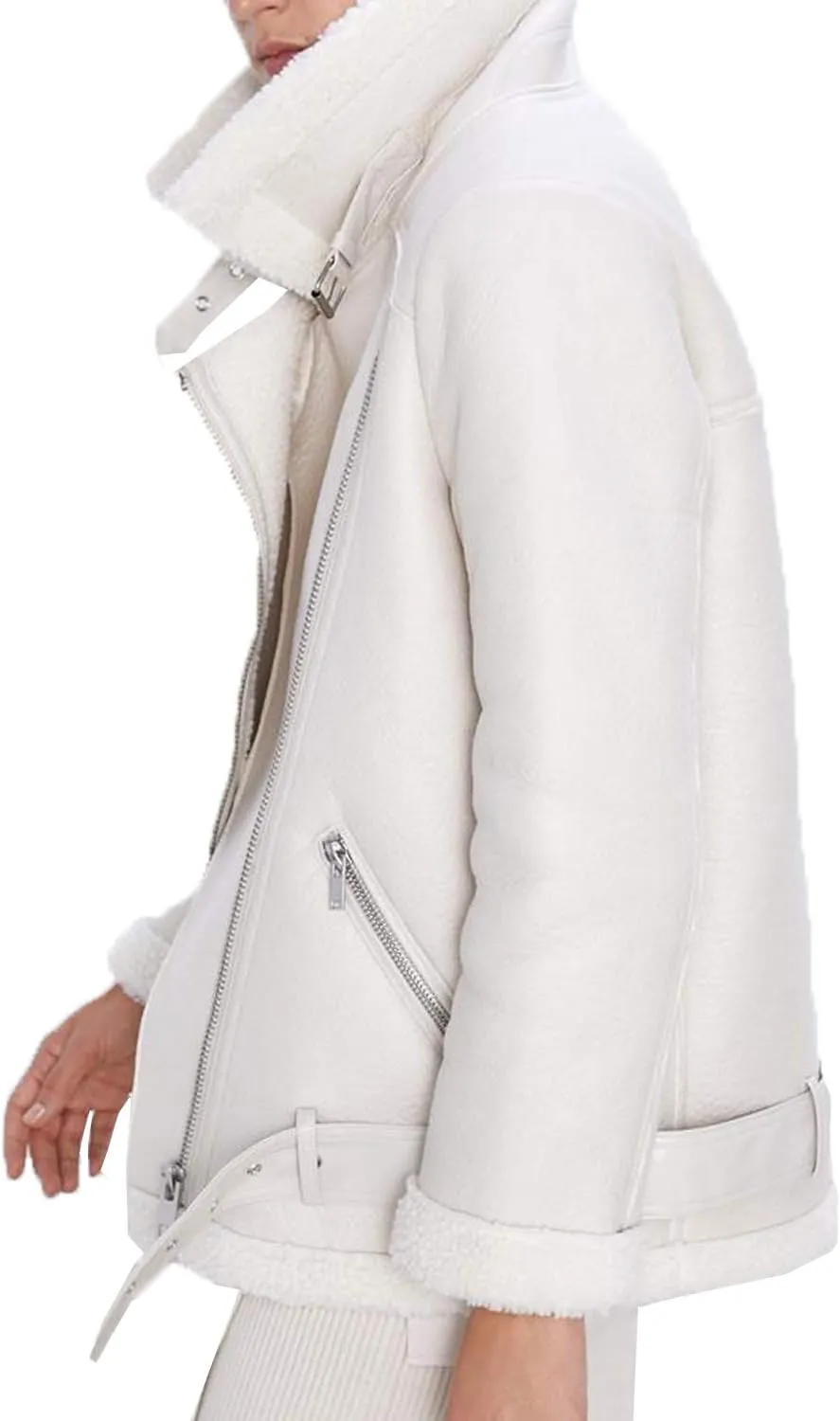 LY VAREY LIN Women's Faux Shearing Moto Jacket Thick Lined Parka Winter Shearling Coat Leather Jacket
