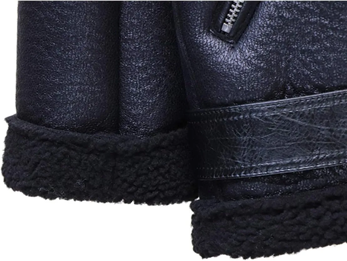 LY VAREY LIN Women's Faux Shearing Moto Jacket Thick Lined Parka Winter Shearling Coat Leather Jacket