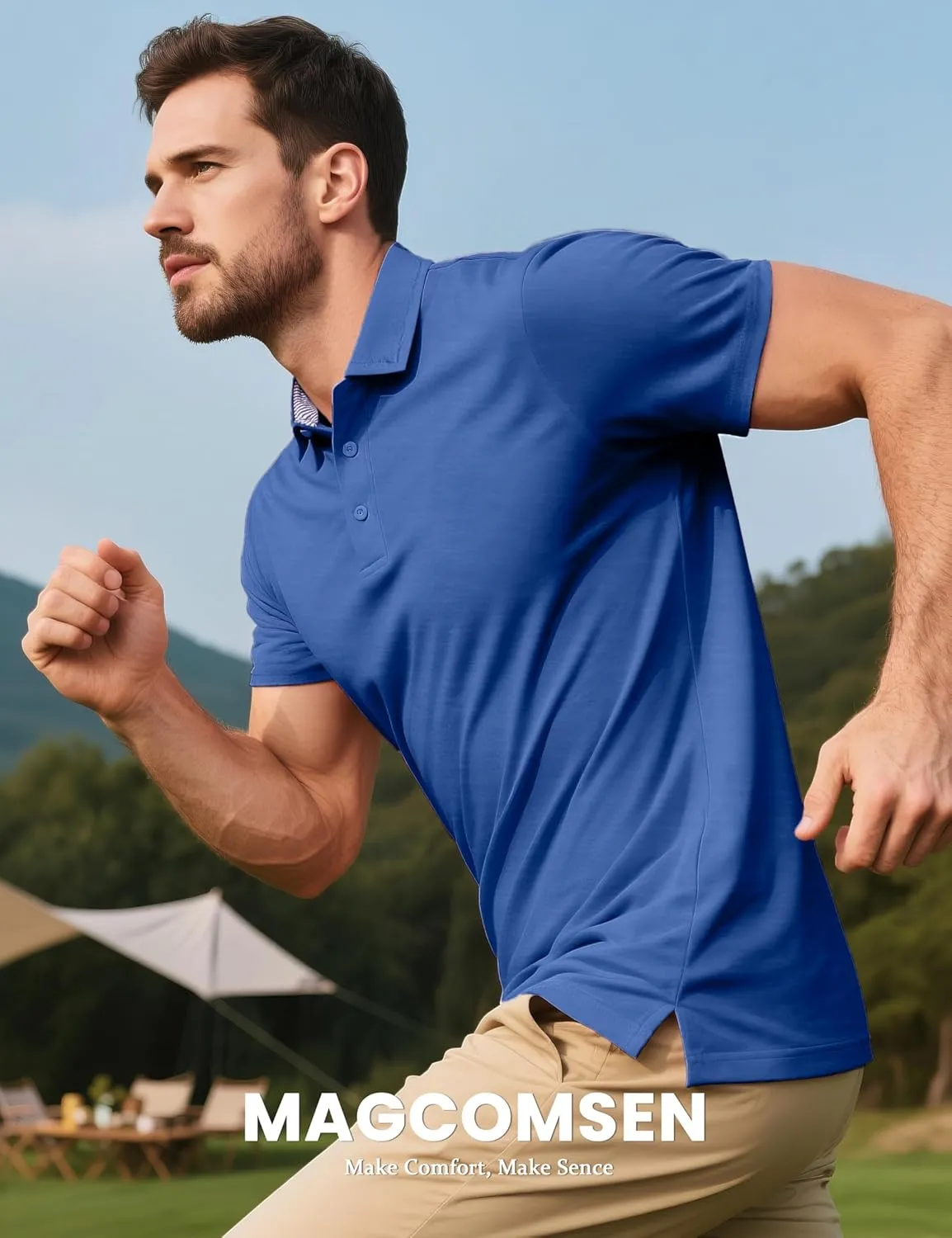MAGCOMSEN Men's Short Sleeve Polo Golf Shirts 3-Button Moisture Wicking Athletic T-Shirts Casual Collared Shirt
