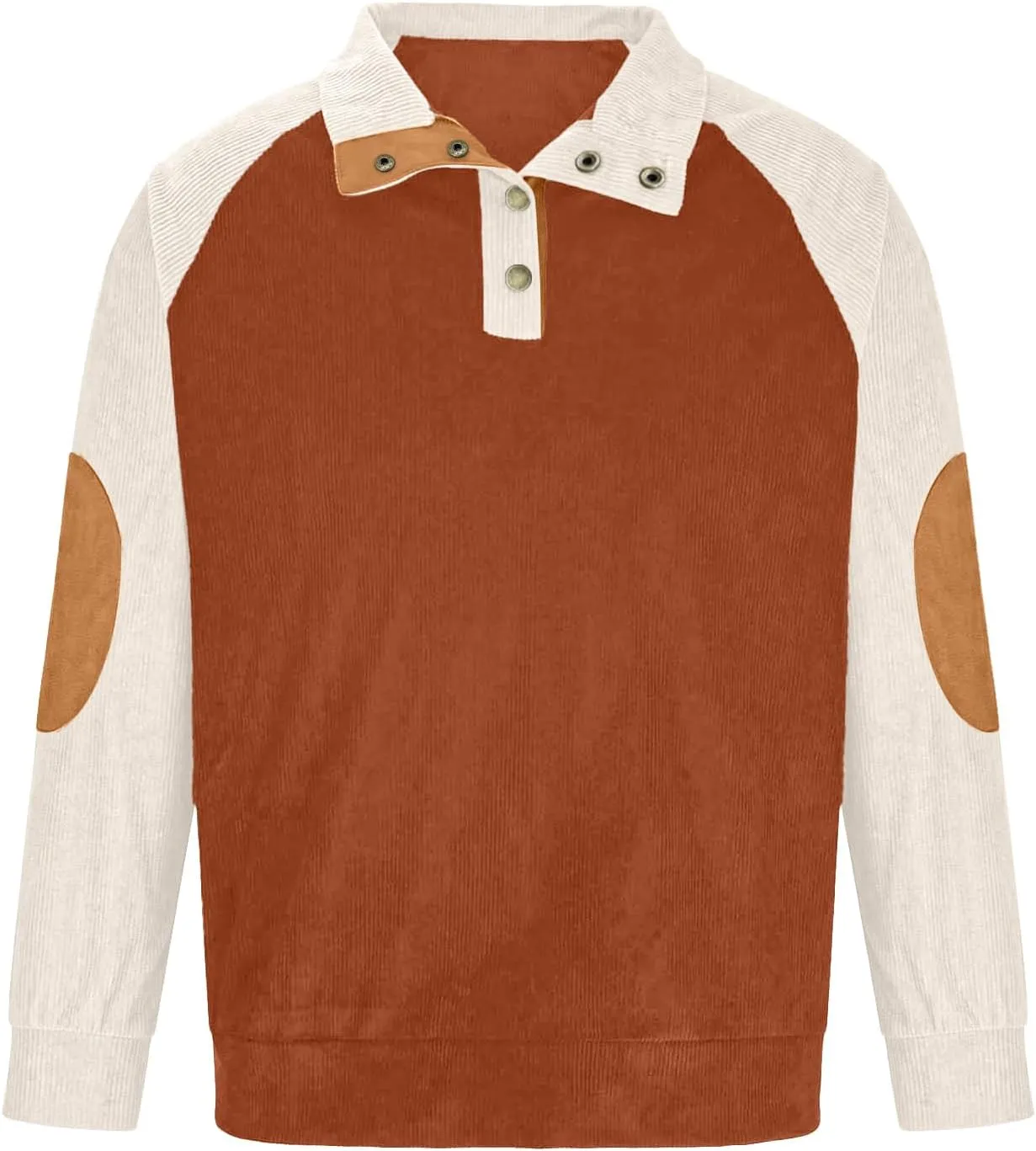 Mens Casual Corduroy Sweatshirt Long Sleeve Stand Collar 1/4 Button Up Pullover Fall Polo Sweaters