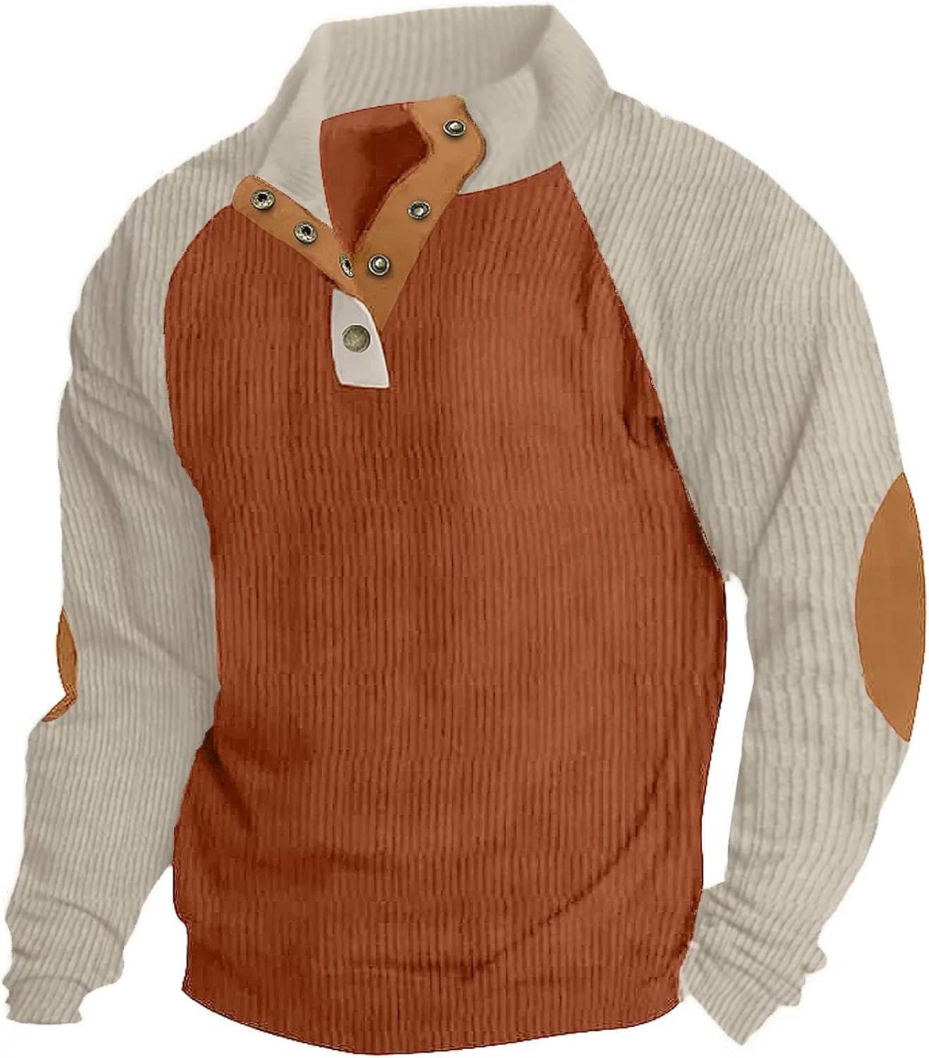 Mens Casual Corduroy Sweatshirt Long Sleeve Stand Collar 1/4 Button Up Pullover Fall Polo Sweaters